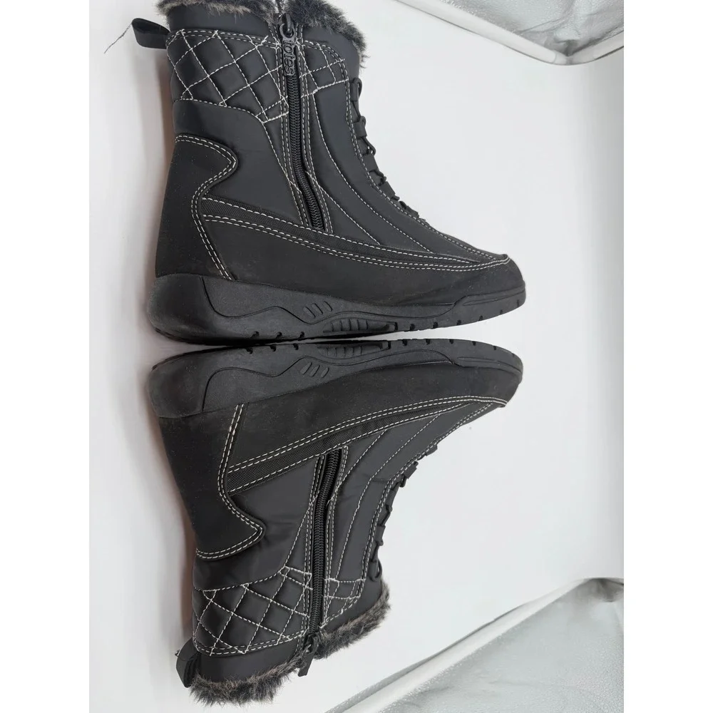 Totes Womens Black Quilted Faux Fur Trim Winter Snow Boots Size 11‎ Side Zip